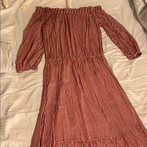 Red and white plaid maxi dress
